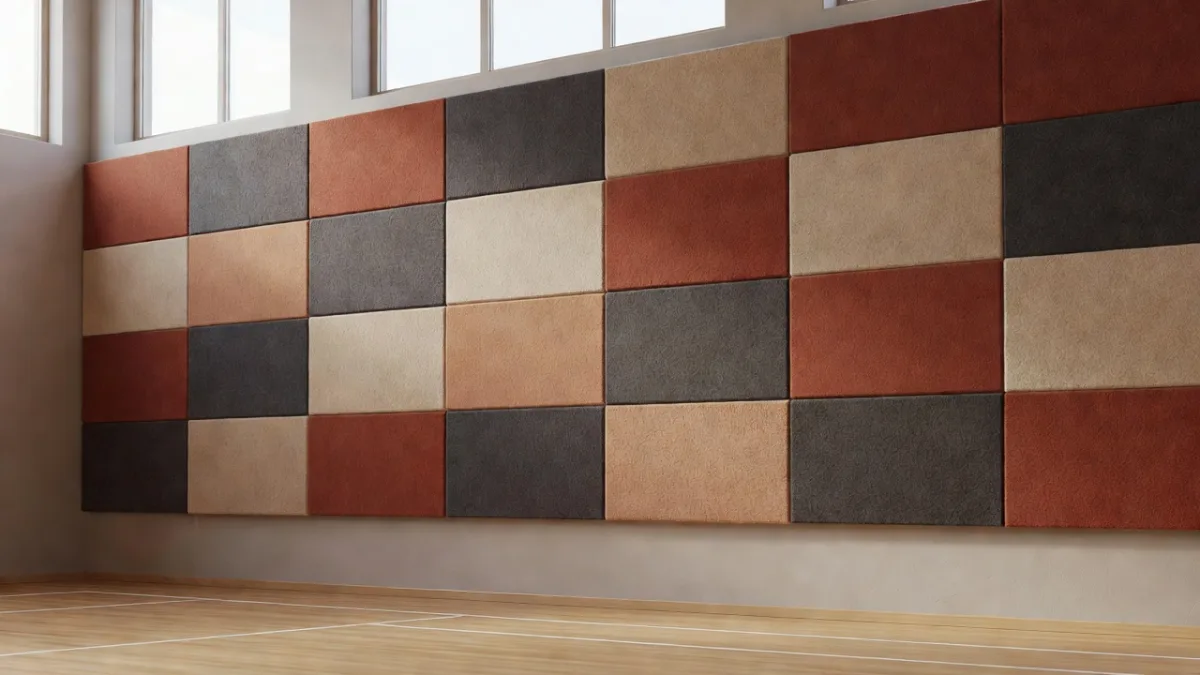Paneles de pared instalados en la parte alta de una sala de deporte