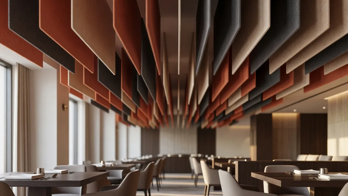 Hotel restaurant made quiet again thanks to ceiling baffles