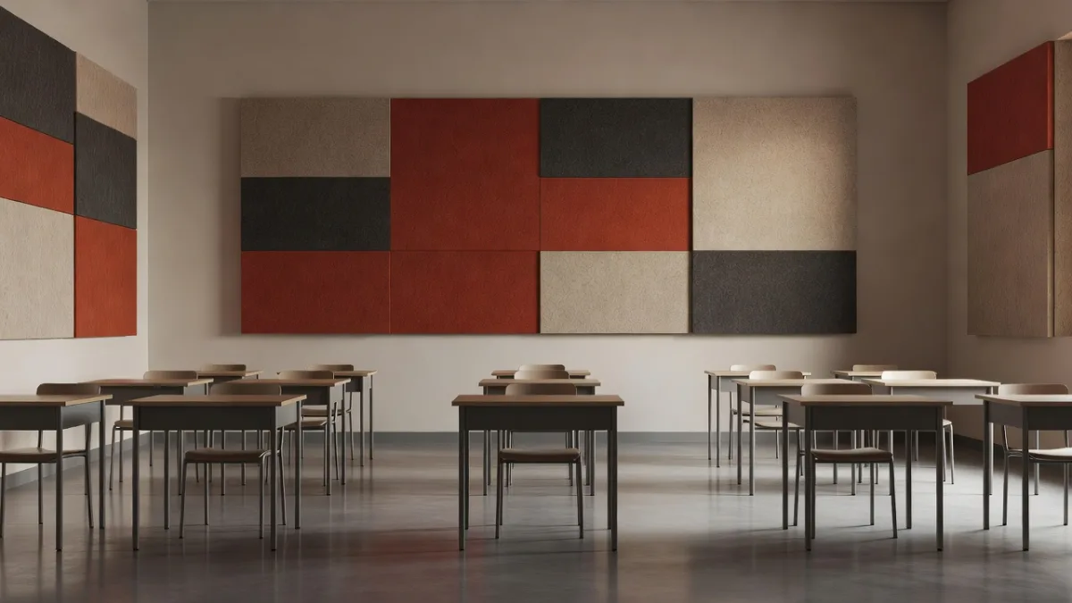 Echoing classroom with hard surfaces and school furniture