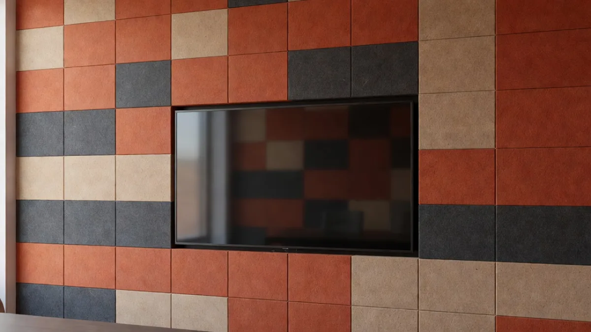 Acoustic wall panels facing the video conferencing screen