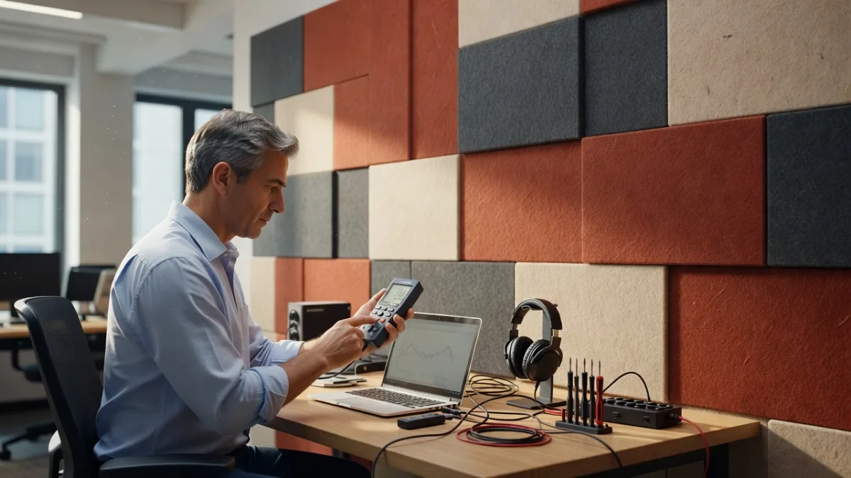 Sound level measurement with a sound level meter at a workstation