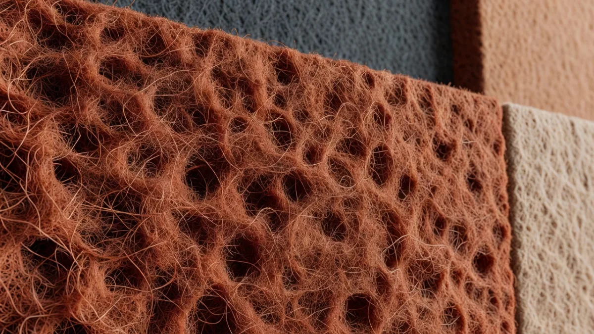Close-up of the porous structure of a PET felt panel