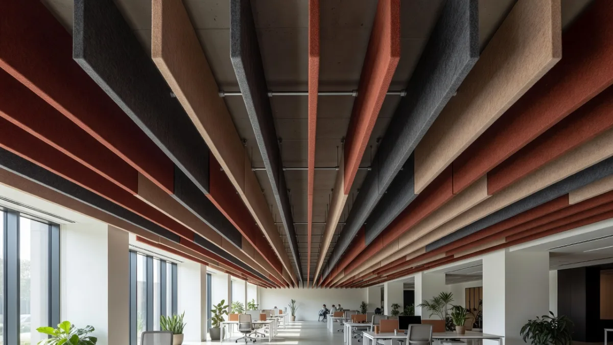 Ceiling baffles sized for an open-plan office
