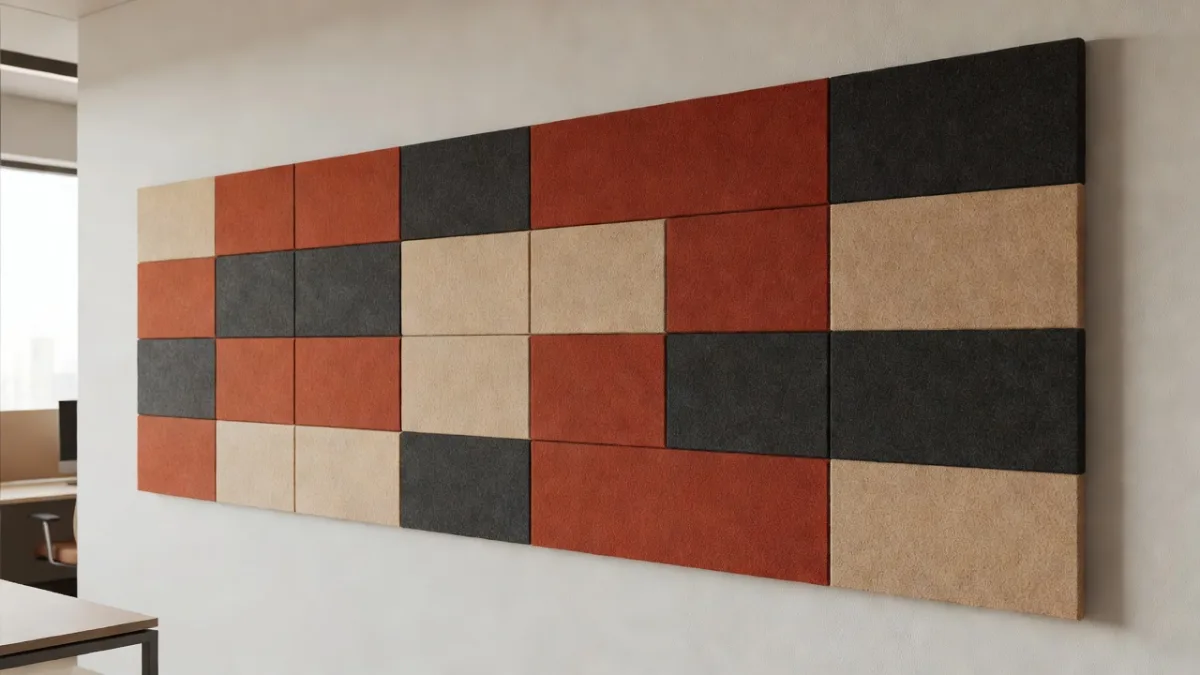 Acoustic panel placed at ear height on an office wall