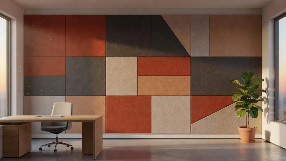Wall acoustic panels reducing the sound load of an office