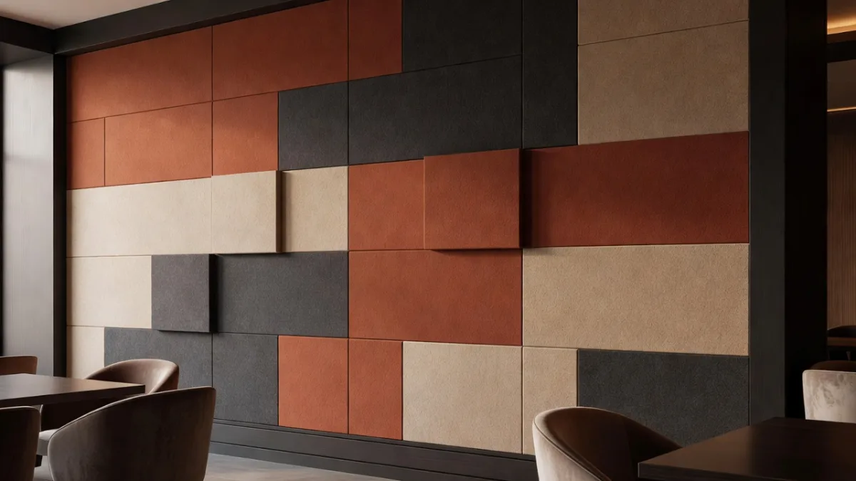 Fire-rated PET felt panels in a restaurant