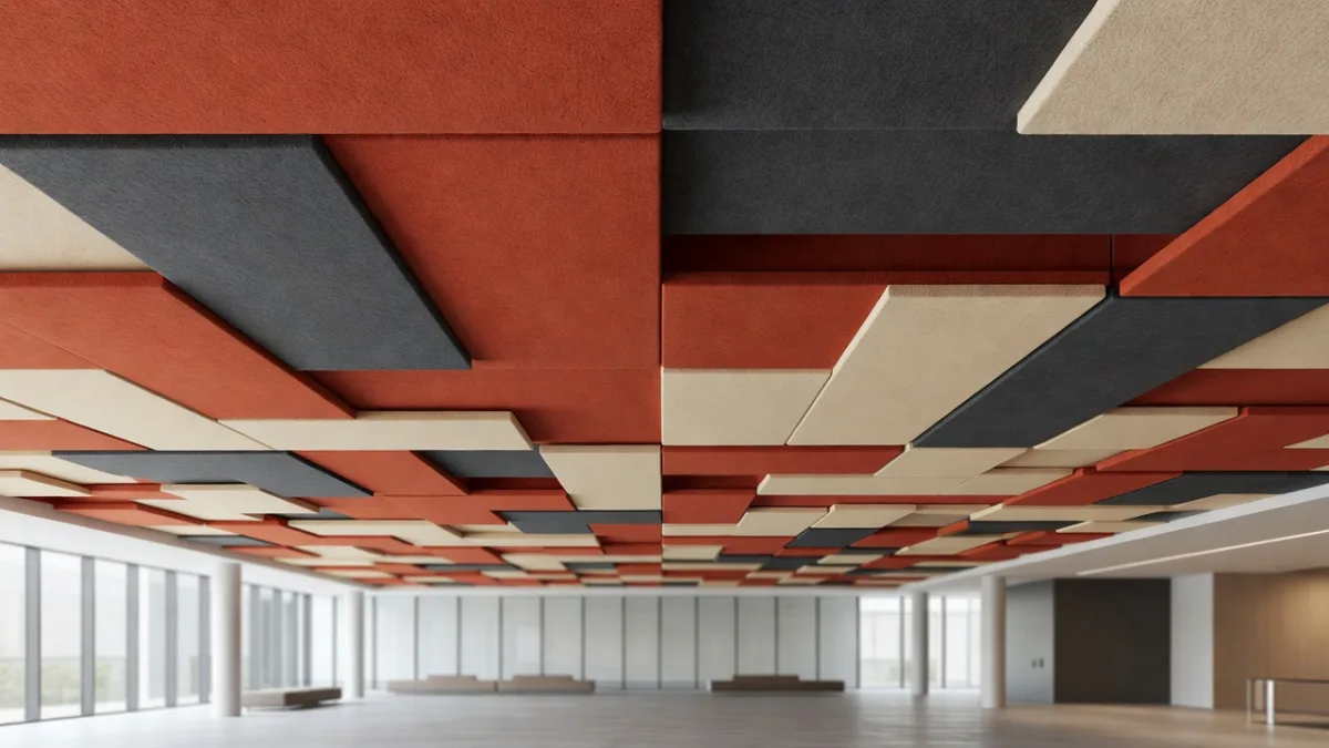 Acoustic ceiling compliant with fire safety in a public building