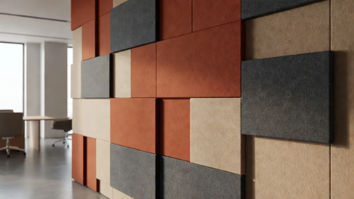 PET felt acoustic wall panels installed at ear height